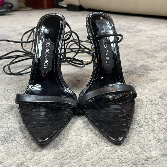 Jessica Rich Rich Sandal Stiletto Heel Croc Embossed Ankle Wrap Sz 37 - Picture 5 of 13